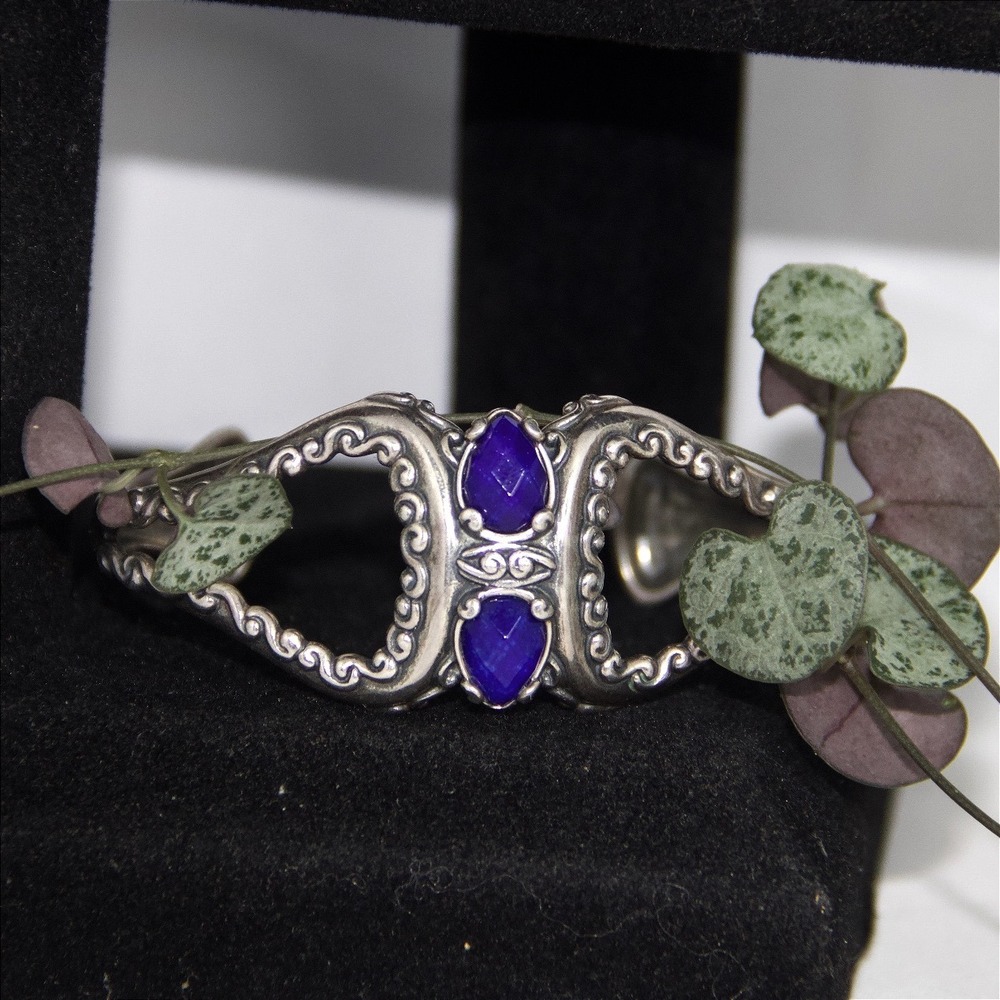Carolyn Pollack Sterling Silver Lapis Lazuli Scroll Cuff Bracelet 6.5 Wrist